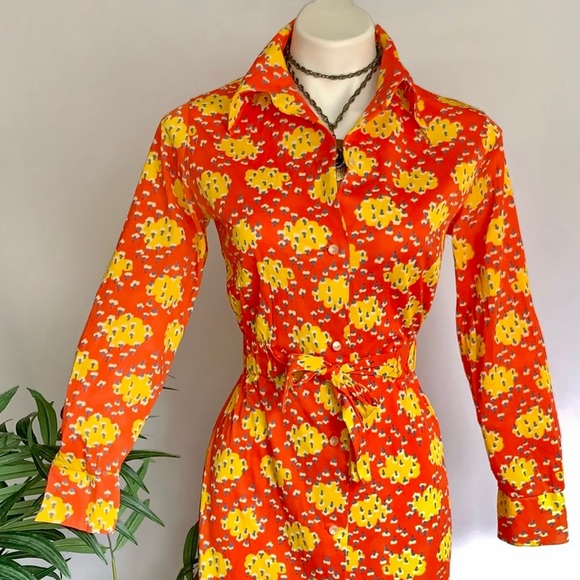 f u n k y :: True Vintage Mod Unique Floral Buttoned Shirt Dress - Picture 15 of 15